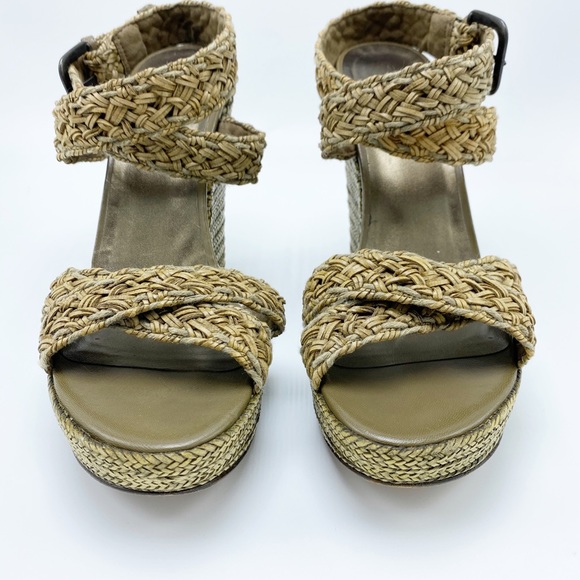 Stuart Weitzman Size 6 /36 Brown & Green Braided Leather Wrap Wedge Sandals EUC - Picture 3 of 7